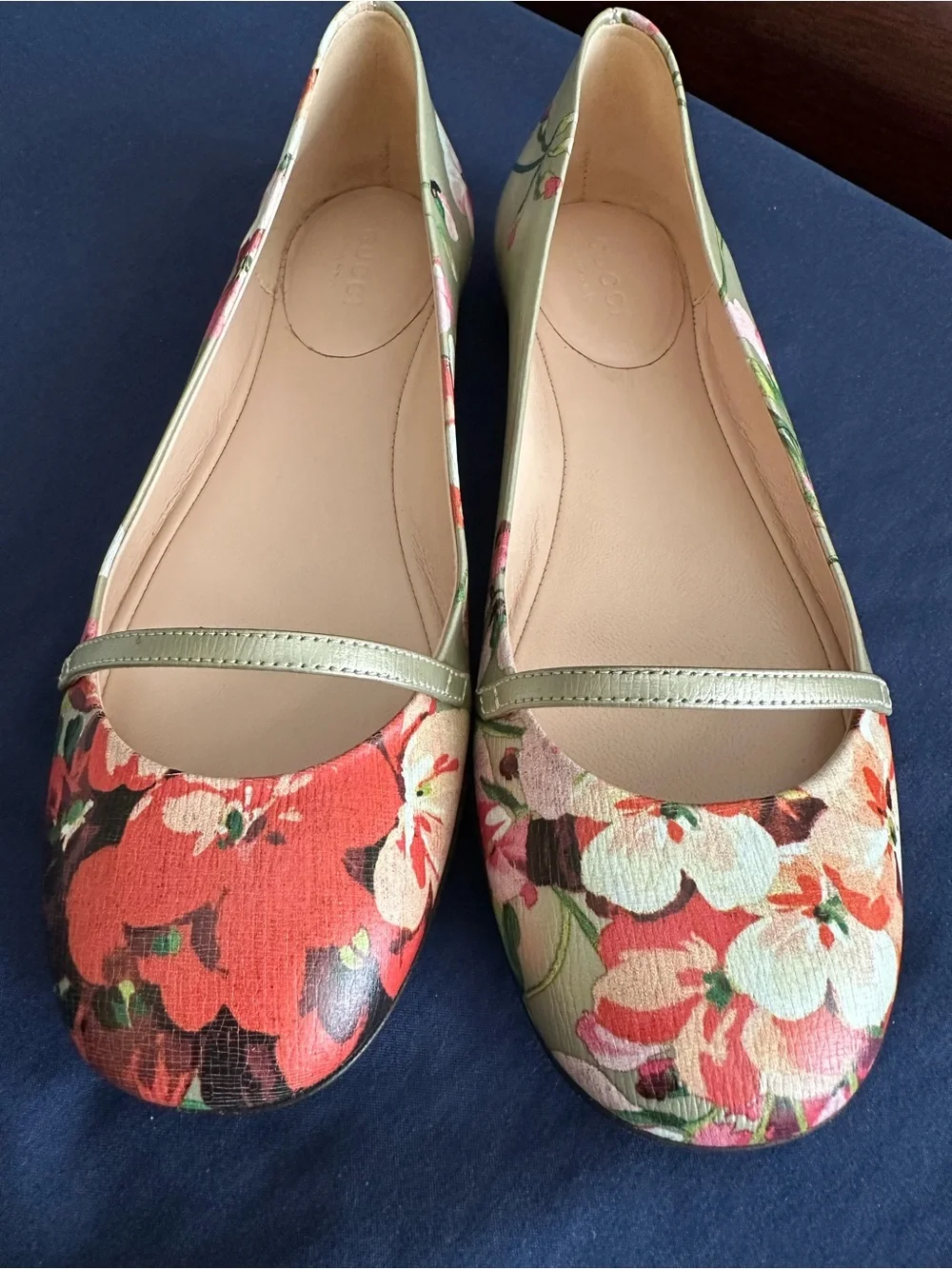 Gucci Floral Ballet Flats in Red, Pink, Green and Cream